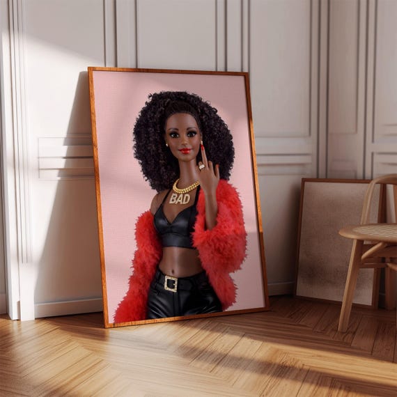 Y2k Fashion Doll Art Print Black Baddie Poster Edgy Wall Decor Digital Download