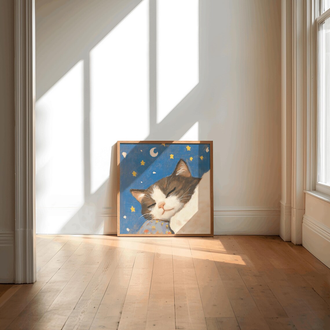Sleeping Cat Starry Night Inspired Art Print