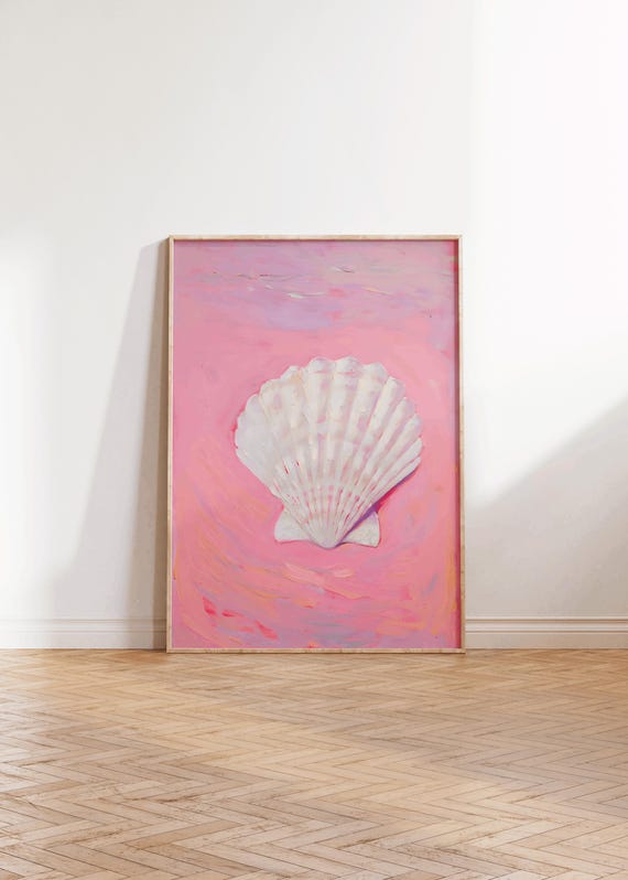 Sea Shell Boho Nursery Art Print, Pink Clam Shell