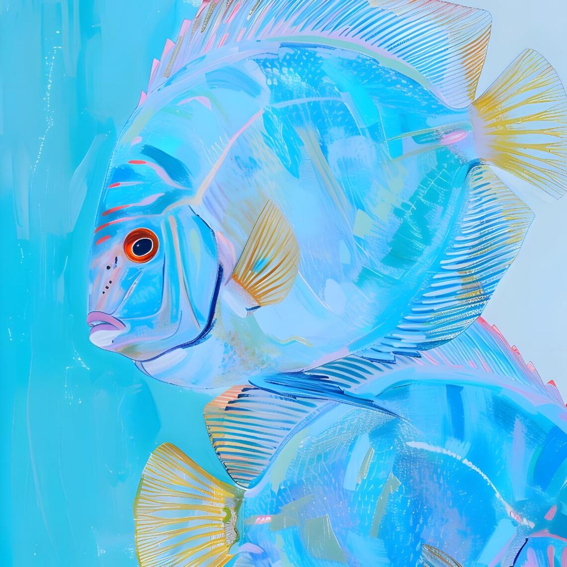 Pair of Blue Discus Fish Watercolor Aquarium Coastal Art Print - Image 3