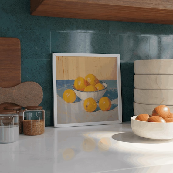 Oranges Bowl Still Life Colorful Summer Kitchen Wall Decor Poster