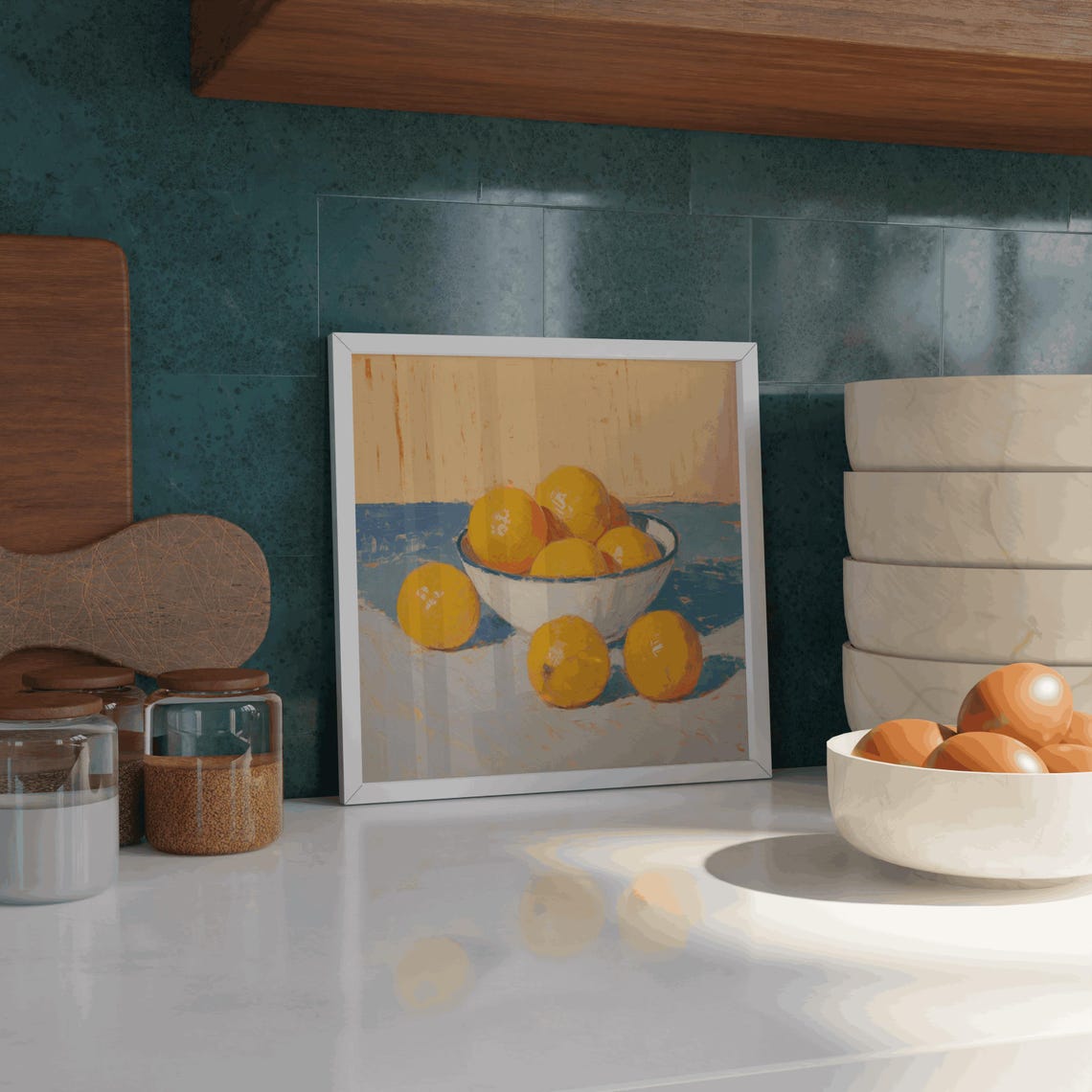 Oranges Bowl Still Life Colorful Summer Kitchen Wall Decor Poster