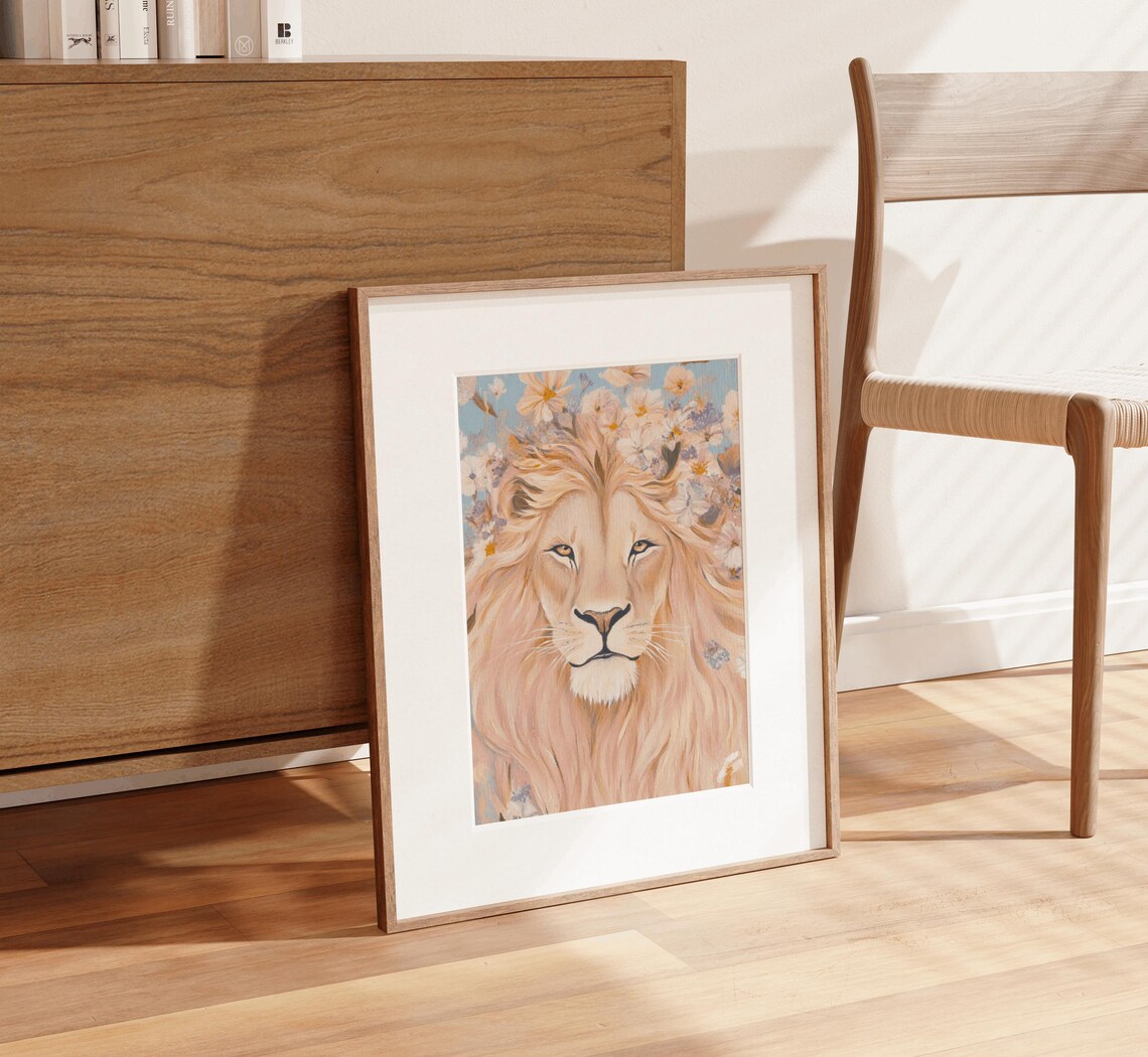 Floral Lion Wall Art Print, Wildflower Animal Art - Image 3