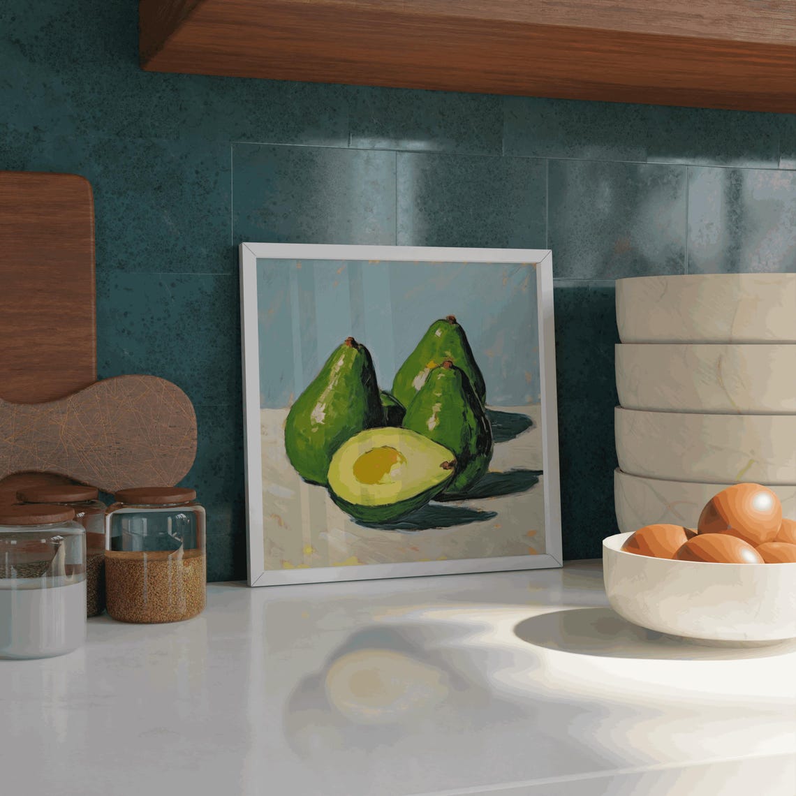 Green Avocado Still Life Painting Modern Kitchen Wall Decor Poster