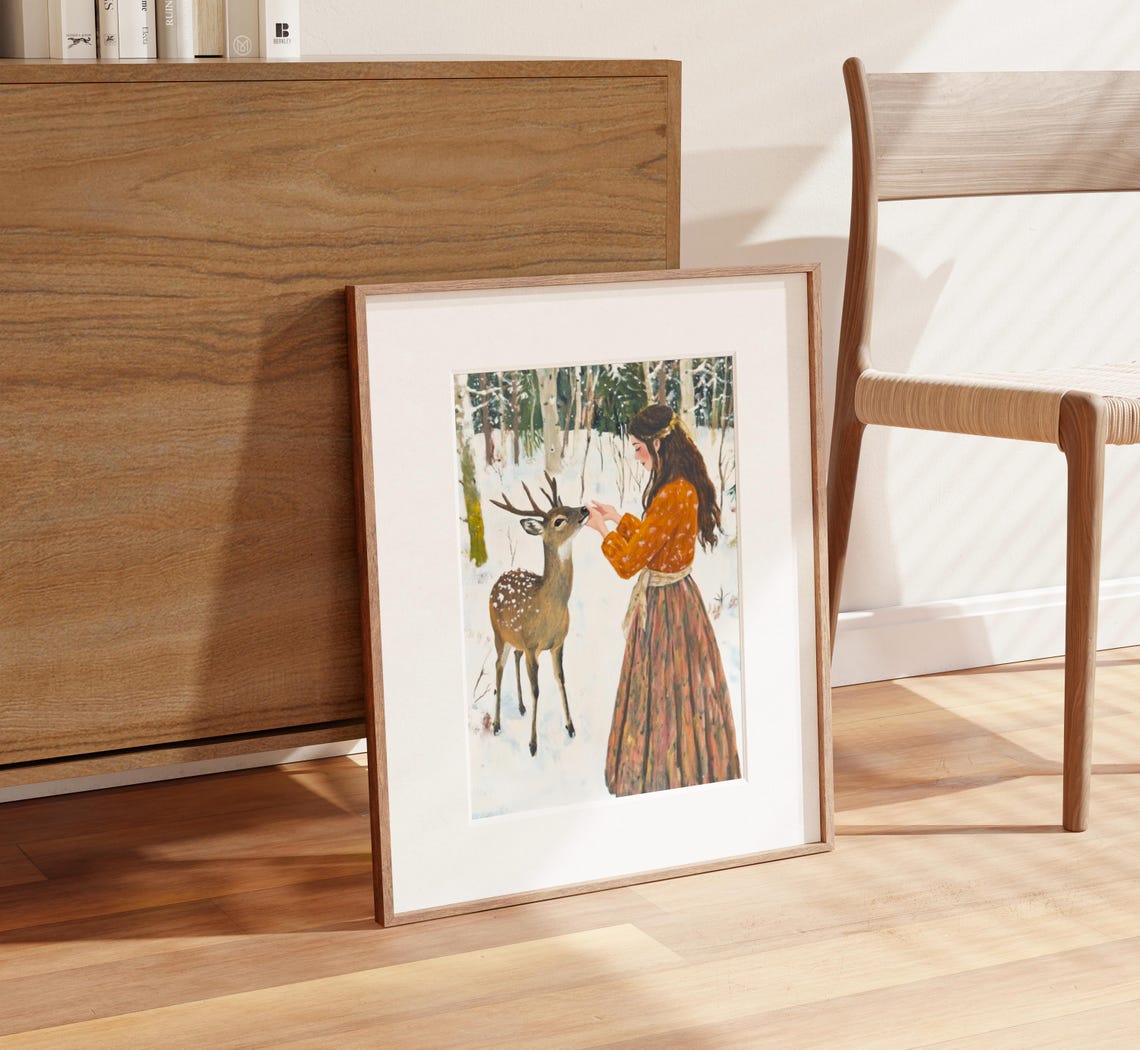 Cottagecore Deer Pink Bow Fawn Print Baby Deer Woodland Deer Woodland Deer Nursery Nature Nursery Decor Woodland Wall Art Feminine - Image 4