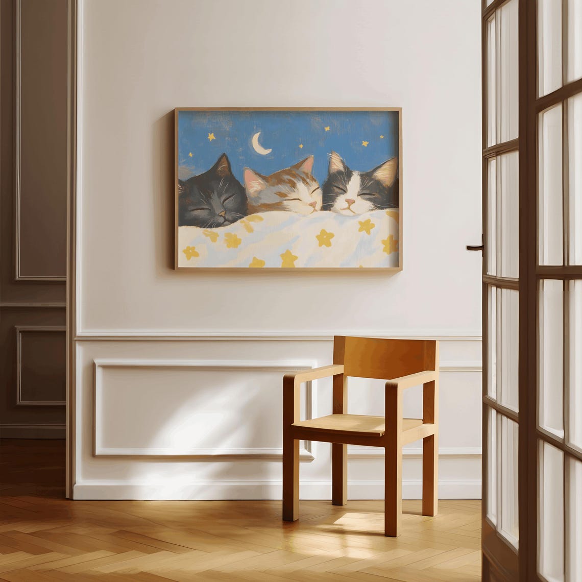 Three Sleeping Kittens Under Starry Blanket Moonlight Poster - Image 4