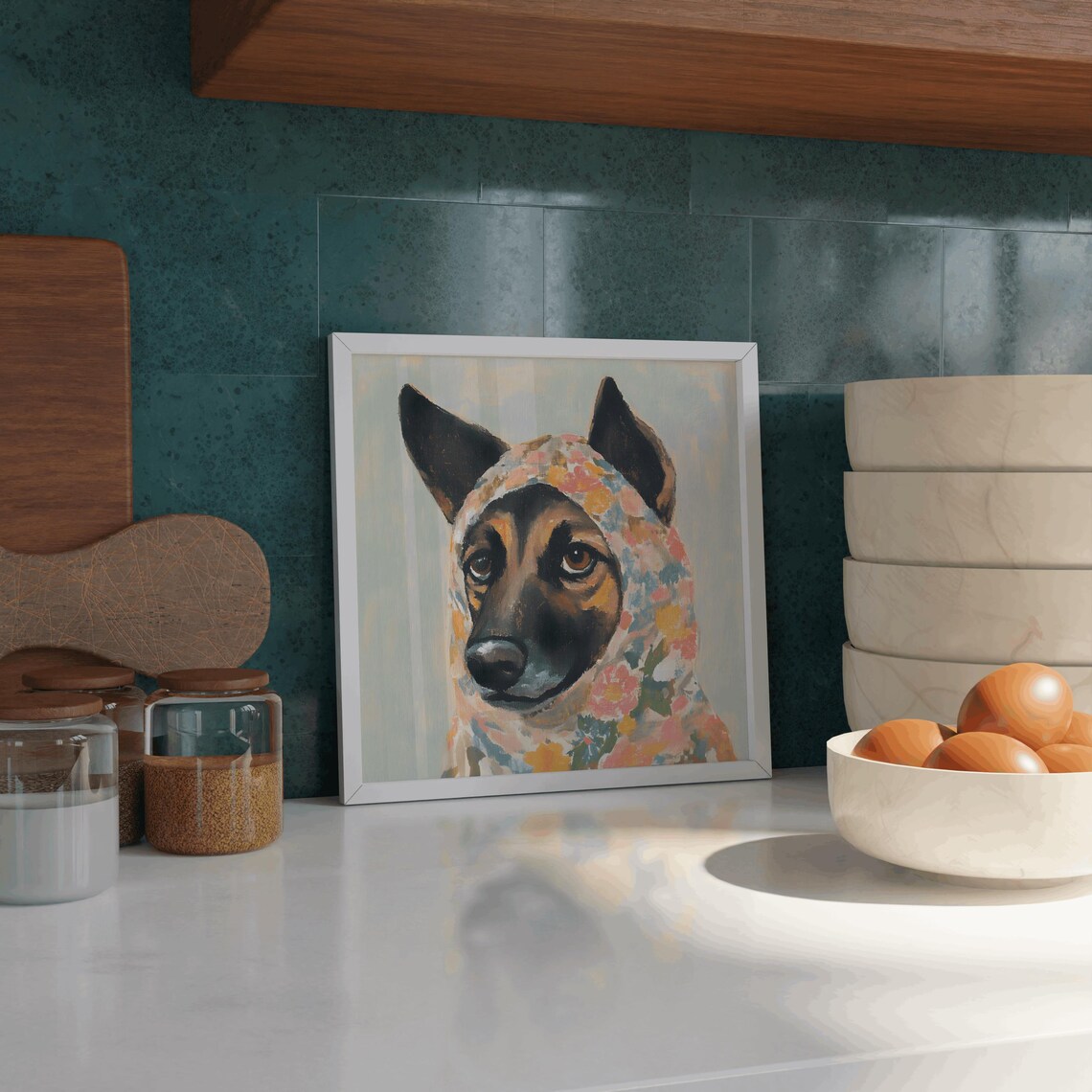 Sweet German Shepherd Puppy In Floral Babushka Portrait Poster - Image 3