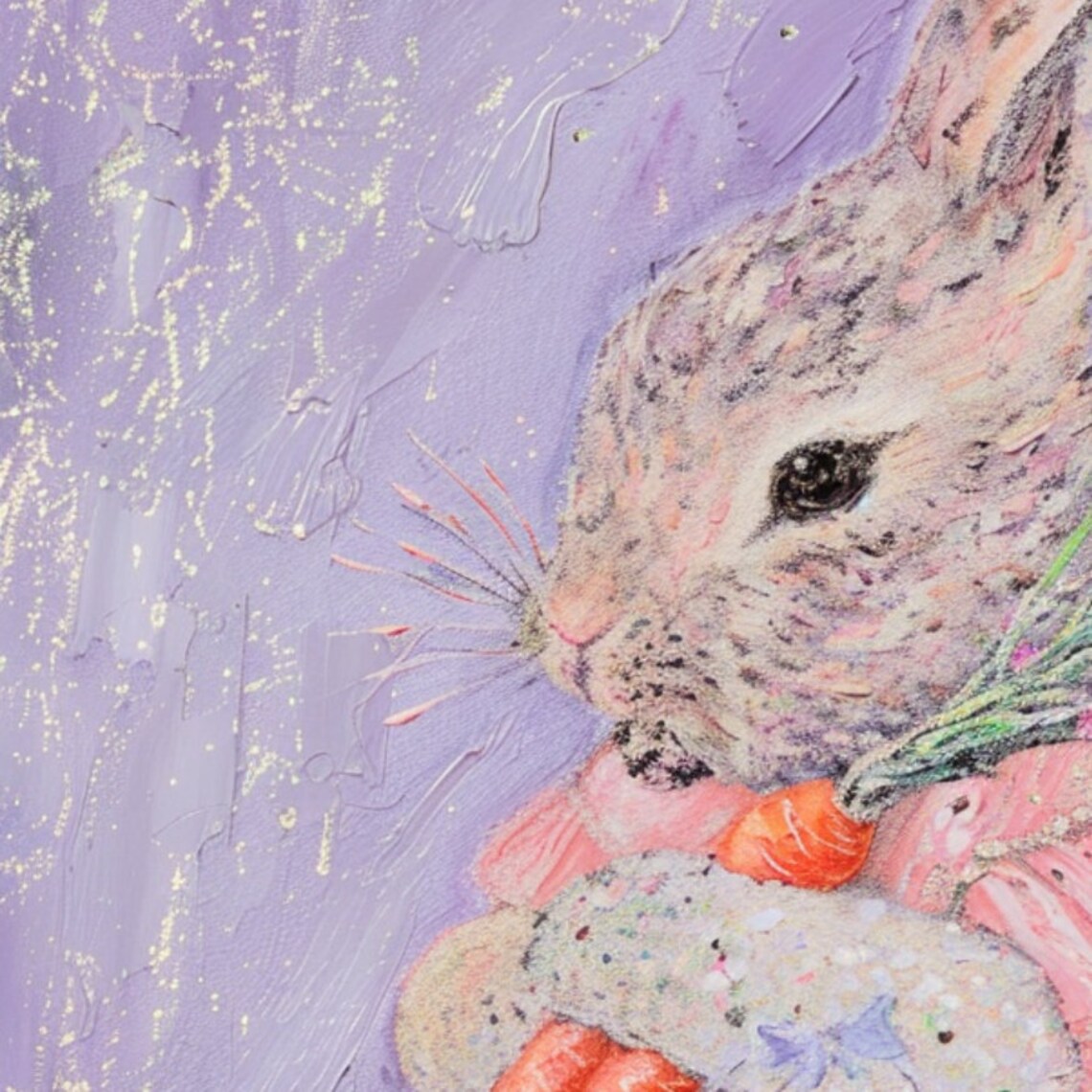 Bunny in Pink Floral Dress with Carrots Pastel Nursery Art Print - Image 3
