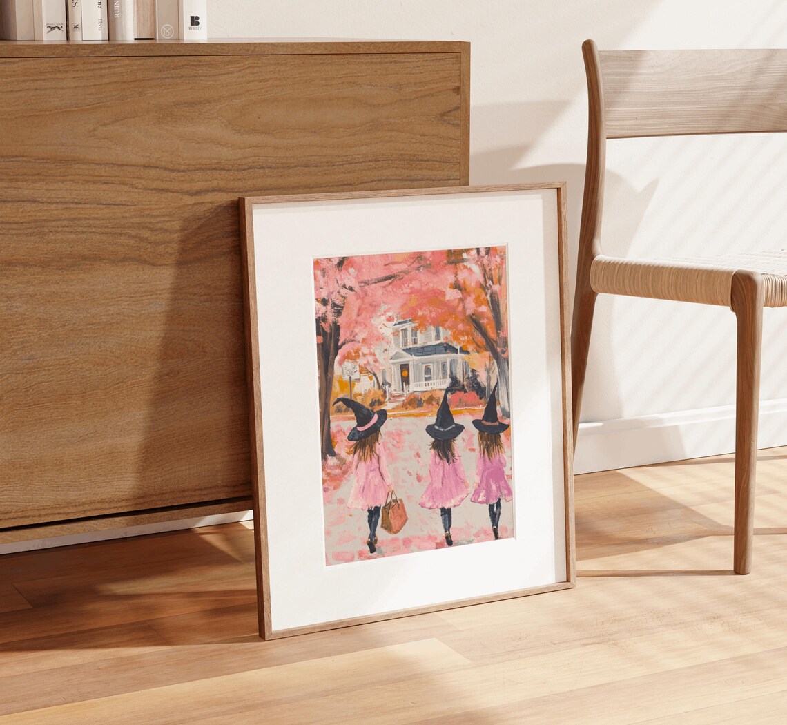 Three Girls Trick-Or-Treating Halloween Art Print