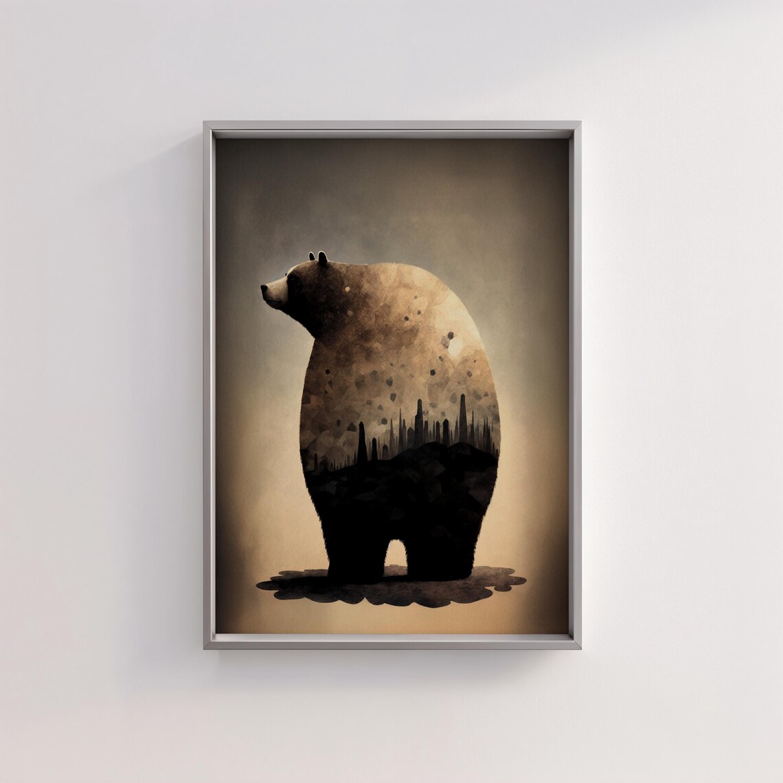 Standing Bear Silhouette Filled With a City Skyline Double Exposure Poster - Image 2