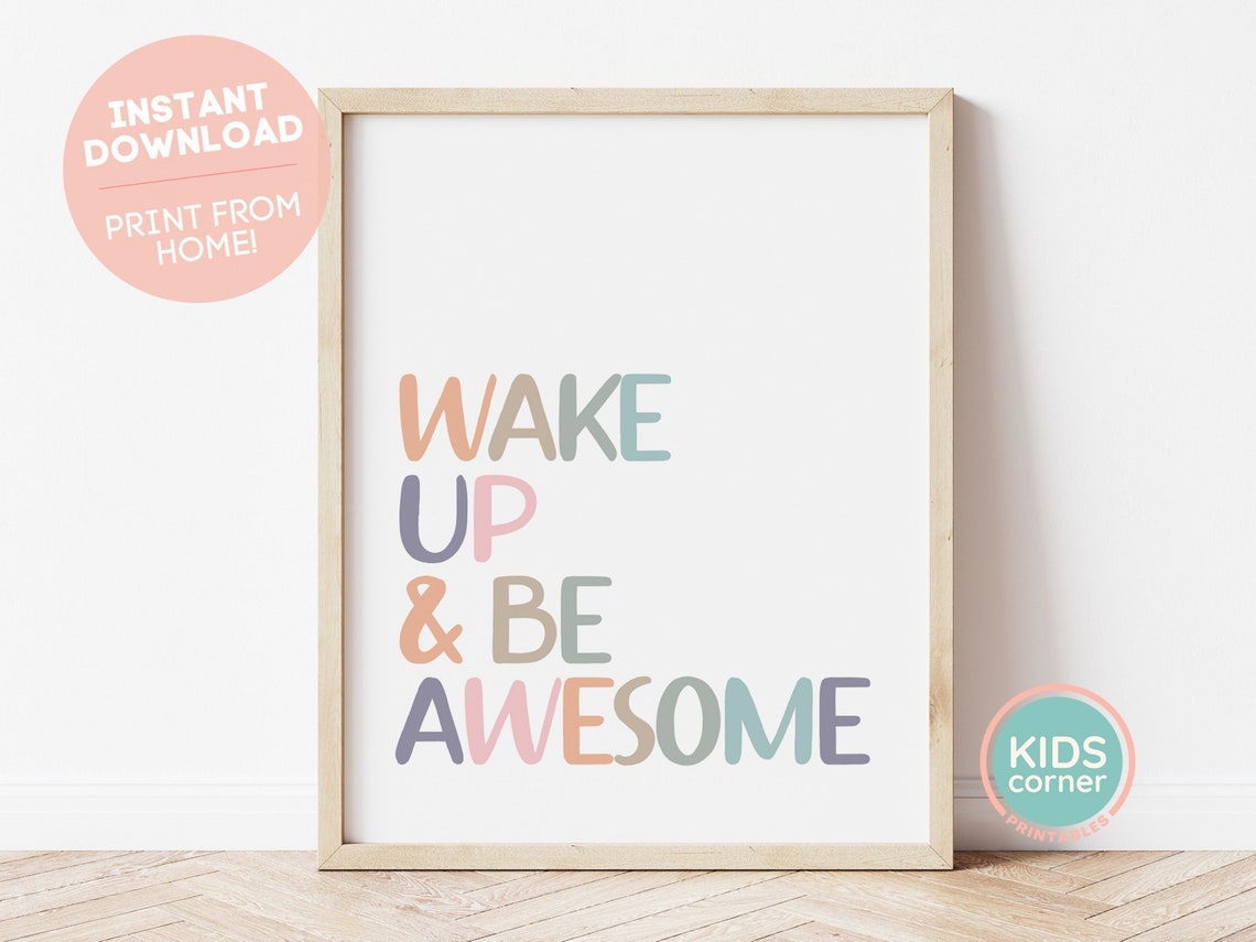 Wake Up And Be Awesome Morning Motivation Pastel Quote Poster