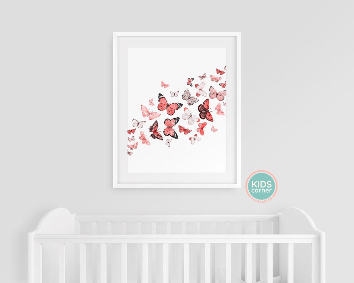 Pink and Red Butterflies Watercolor Butterfly Art Print - Image 3