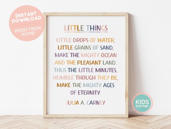 Little Things Julia A Carney Poem Colorful Kids Room Word Art Poster