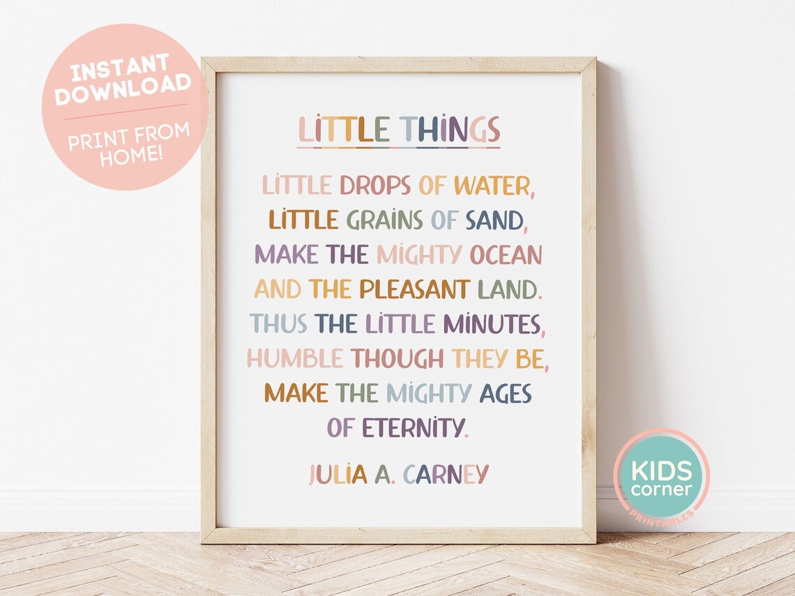 Little Things Julia A Carney Poem Colorful Kids Room Word Art Poster