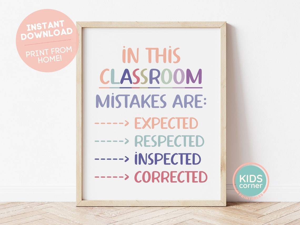 In This Classroom Mistakes Are Expected Colorful Teacher Poster