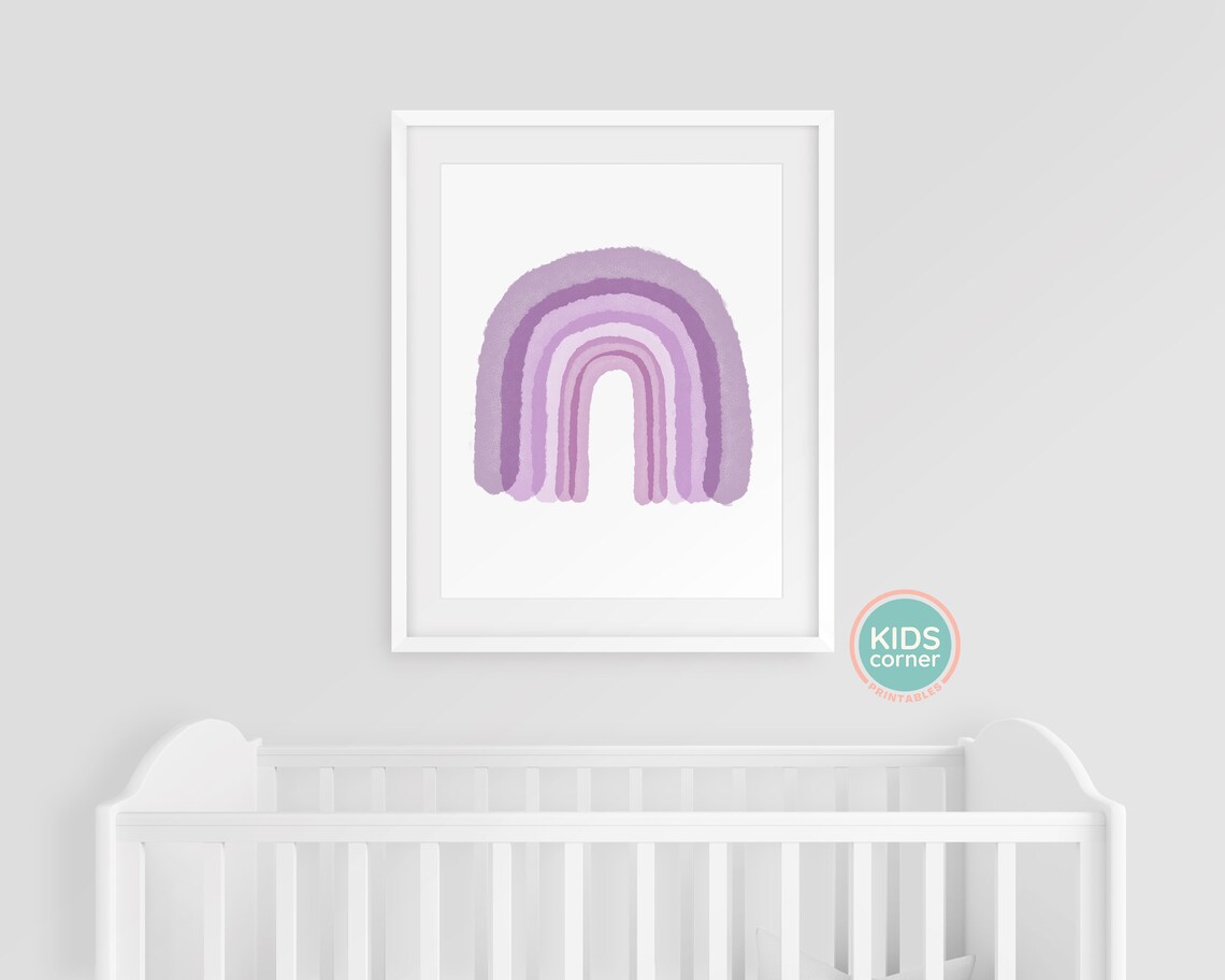 Purple Watercolor Rainbow Nursery Decor Girls Bedroom Art Poster - Image 3