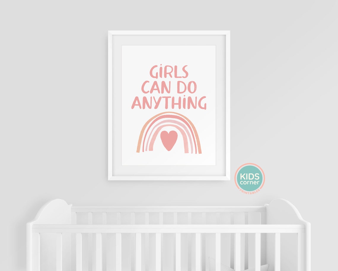 Girls Can Do Anything Pink Rainbow and Heart Empowerment Poster - Image 3
