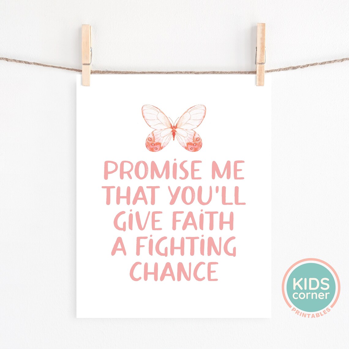 Give Faith A Fighting Chance Coral Butterfly Typography Quote Poster - Image 2