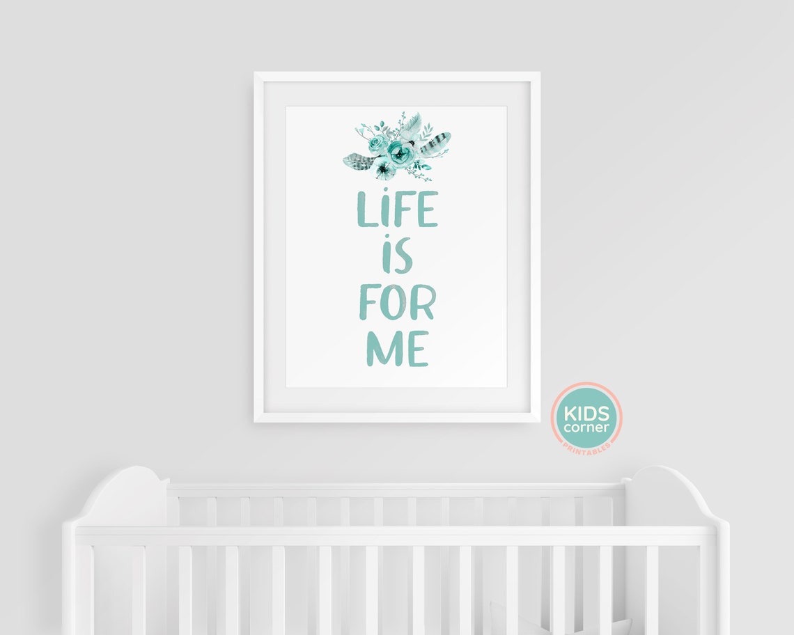 Life Is for Me Teal Botanical Quote Poster with Feather Florals - Image 3