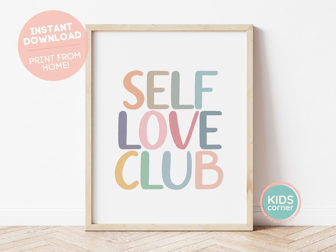 Self Love Club Colorful Pastel Self Care Inspirational Wall Poster