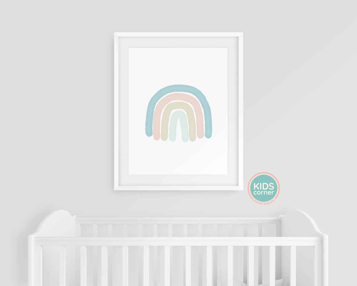 Teal Watercolor Rainbow Soft Minimalist Boho Nursery Kids Poster - Image 3
