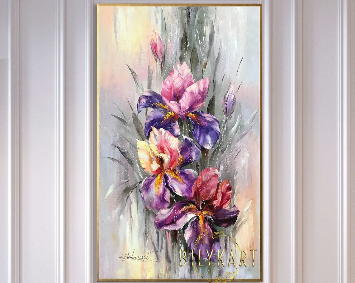 Purple Iris Abstract Floral Vertical Wall Art Print - Image 2