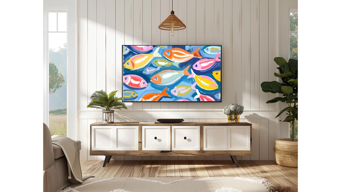 Colorful Tropical Fish School Bright Blue Ocean Painting Poster - Image 3