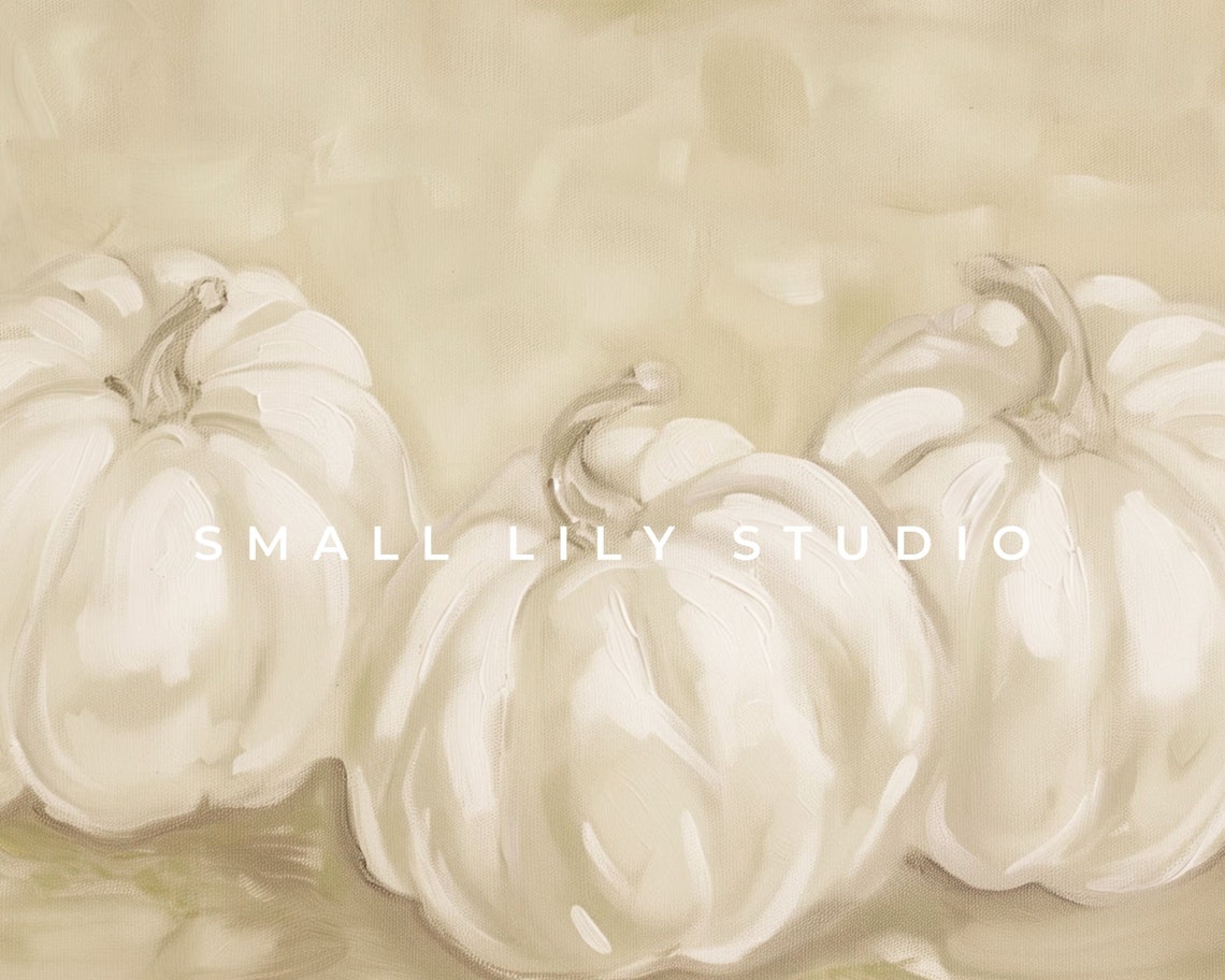 White Pumpkins On Neutral Beige Minimalist Fall Painting Poster - Image 4