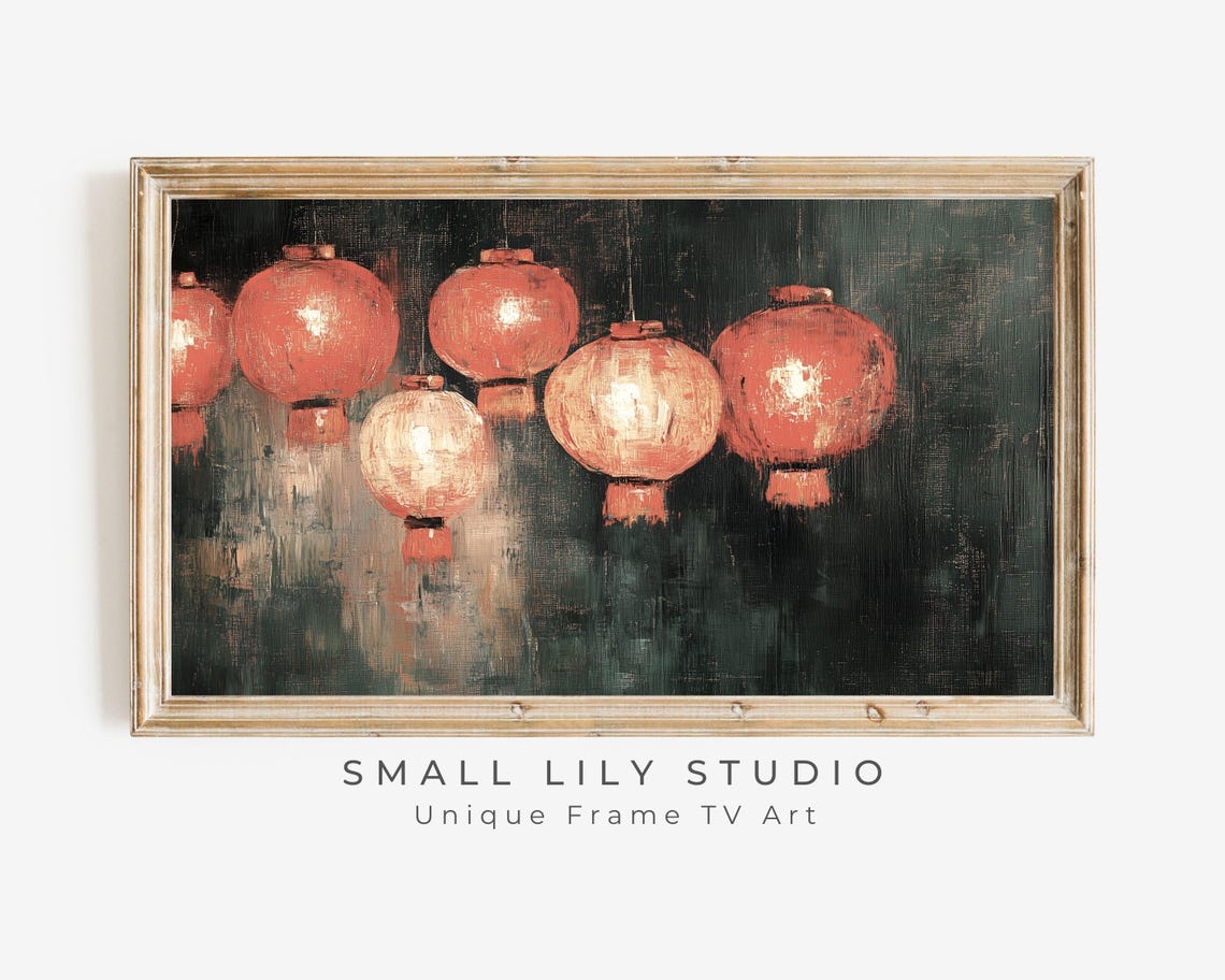 Frame Tv Art New Years Red Lanterns Nye Party Tv Screensaver Frame Tv Art Chinese New Year Vintage Style Painting Black Tv575