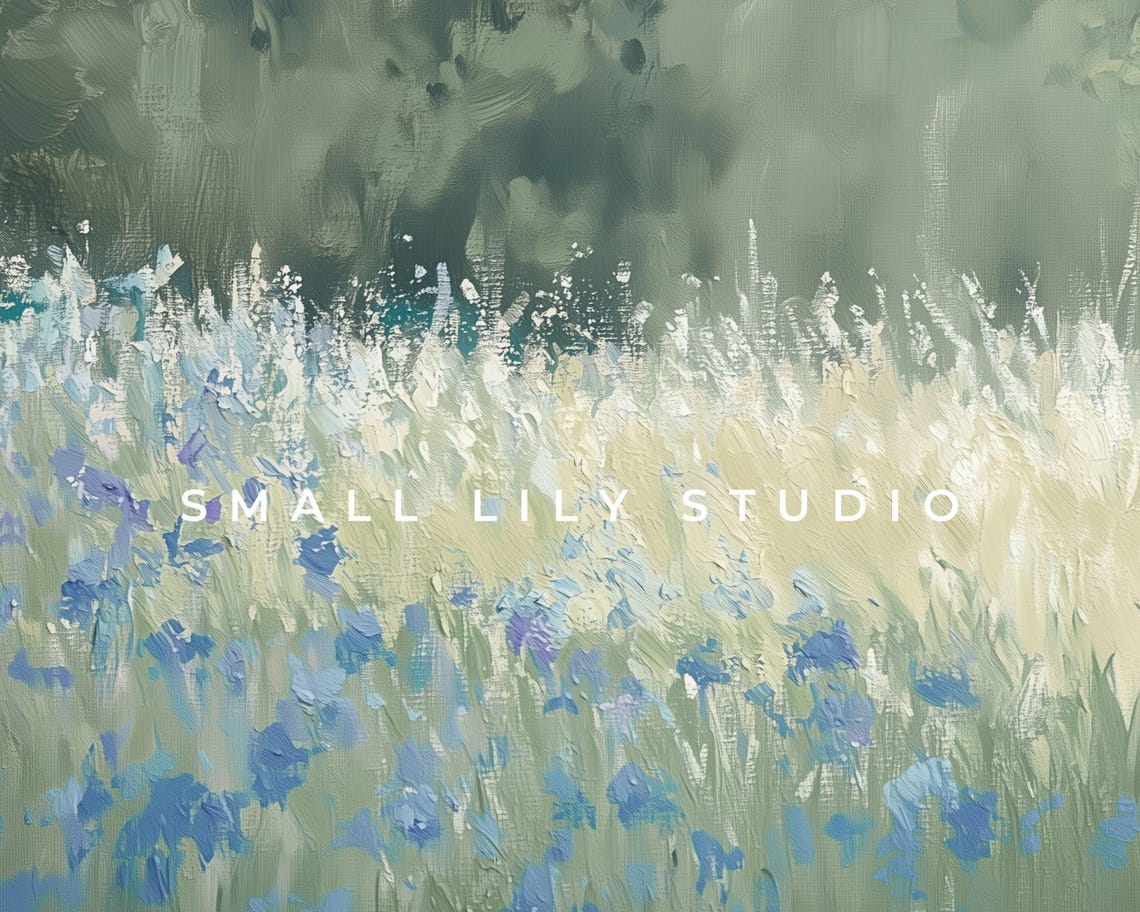 Blue Wildflower Field Golden Meadow Textured Vintage Style Poster - Image 4