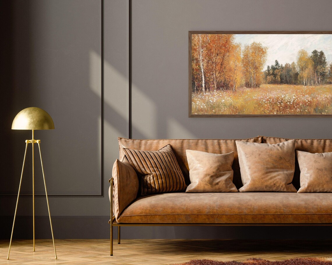 Autumn Wildflower Meadow With Orange Birch Trees Vintage Poster - Image 3