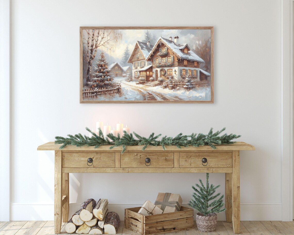 Bavarian Christmas Houses, Cute Retro Winter Art Print - Image 2