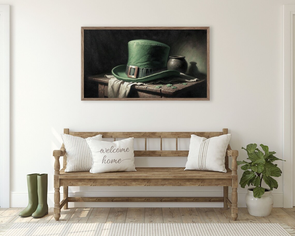 St Patricks Day Leprechaun Hat Green Vintage Style Art Print - Image 3