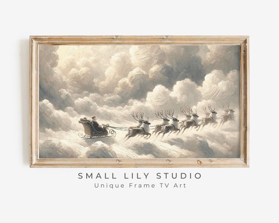 Flying Santa Sleigh And Reindeer Christmas Art Print