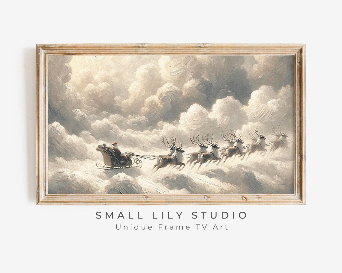 Flying Santa Sleigh And Reindeer Christmas Art Print