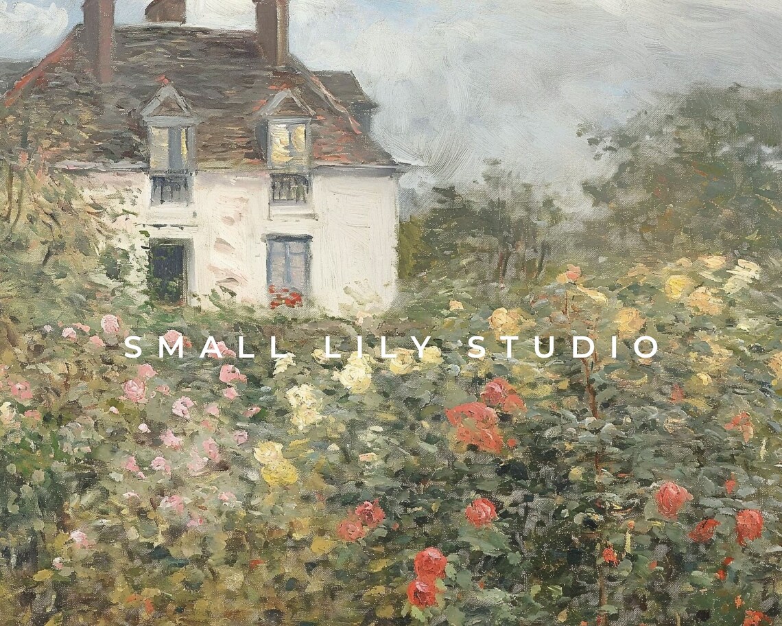 Cottage And Rose Garden Art Print, Vintage Style - Image 4