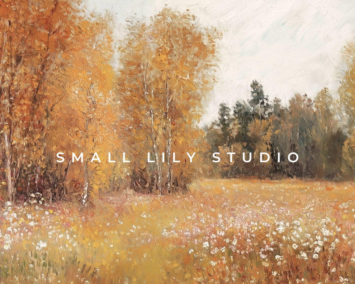 Autumn Wildflower Meadow With Orange Birch Trees Vintage Poster - Image 4