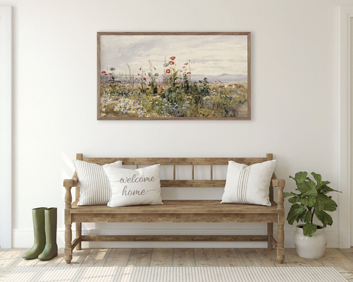 Frame Tv Art Summer Wildflower Field By Sea Vintage Spring Field Of Flowers Tv Art Warm Tone Cottagecore Tv Art Tv30 - Image 3