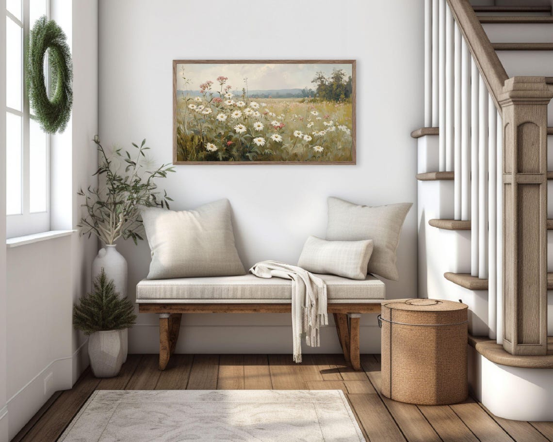 Frame Tv Art Field Of Daisies Frame Tv Art Vintage Style Painting Spring Landscape Country Farmhouse Decor Wildflower Art Tv624 - Image 3