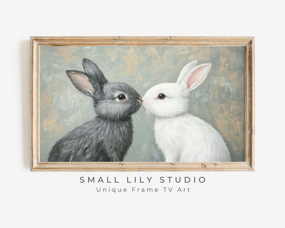 Frame Tv Art Romantic Bunnies Frame Tv Art Valentines Day Cute Easter Tv Art Screensaver For Kids Grey White Rabbits Tv607