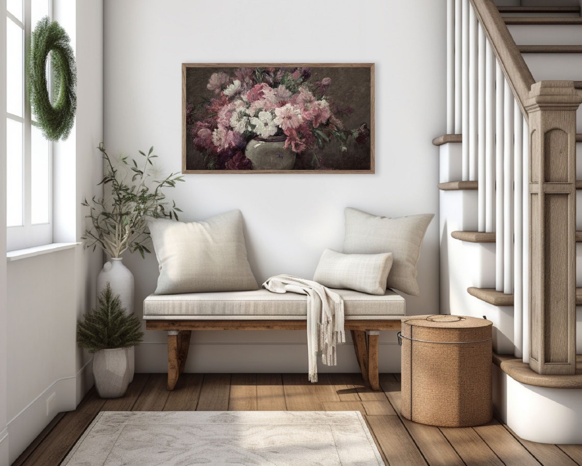 Frame Tv Art Pink Floral Still Life Mothers Day Frame Tv Art Vintage Floral Tv Art Farmhouse Spring Tv Art Moody Flowers Tv300 - Image 3