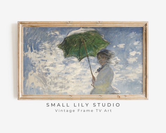 Frame Tv Art Woman With Parasol Portrait Vintage Monet Painting Frame Tv Art Summer Tv Artwork Green Blue Sky And Clouds Tv15
