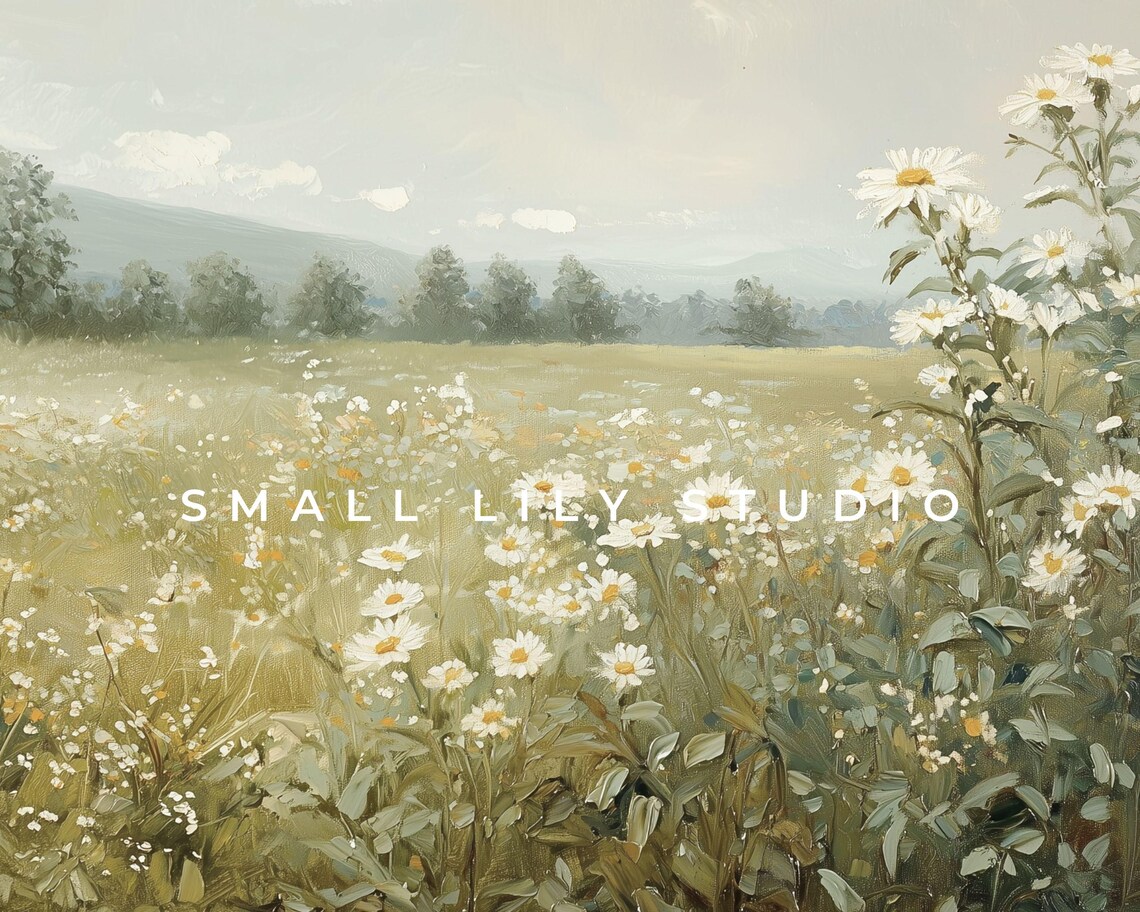 White Daisy Field Country Landscape Vintage Farmhouse Poster - Image 4