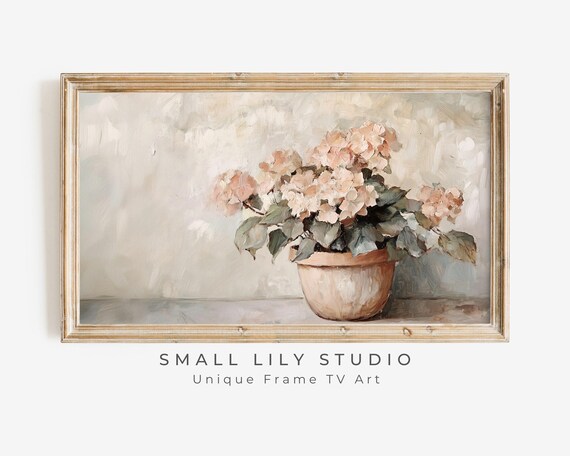 Pink Hydrangeas In Terracotta Pot Vintage Floral Still Life Poster