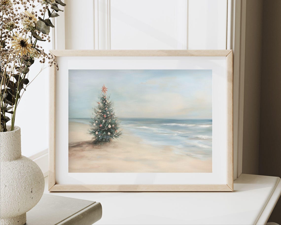 Christmas Tree on Shoreline With Waves and Star Coastal Holiday Poster - Image 2