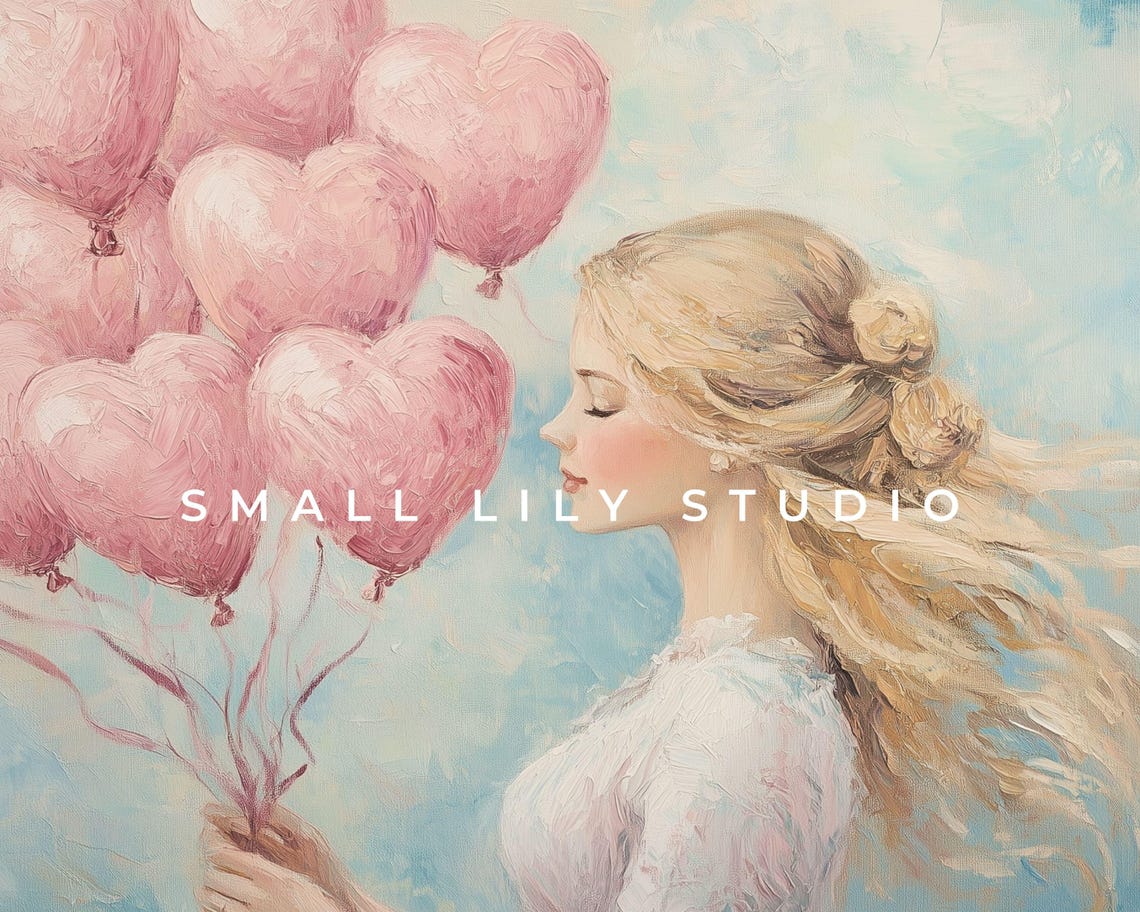 Frame Tv Art Pink Heart Balloons Frame Art Valentines Day Vintage Style Painting Vday Self Love Woman Portrait Pink Blue Tv596 - Image 4