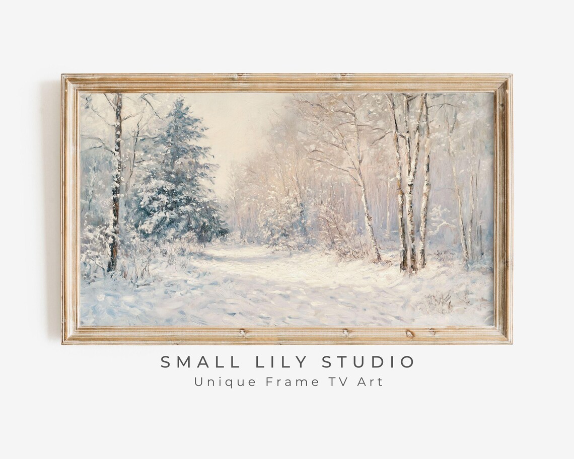 Frame Tv Art Winter Landscape Pink Frame Tv Art Christmas Painting Vintage Style Holidays Tv Screensaver Snow Forest Tv503