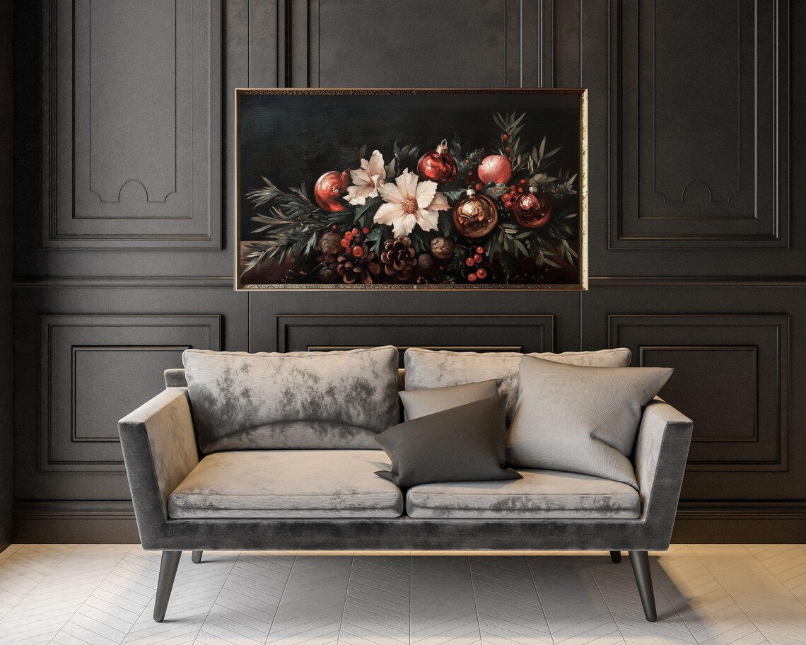 Moody Christmas Florals Vintage Style Art Print - Image 3
