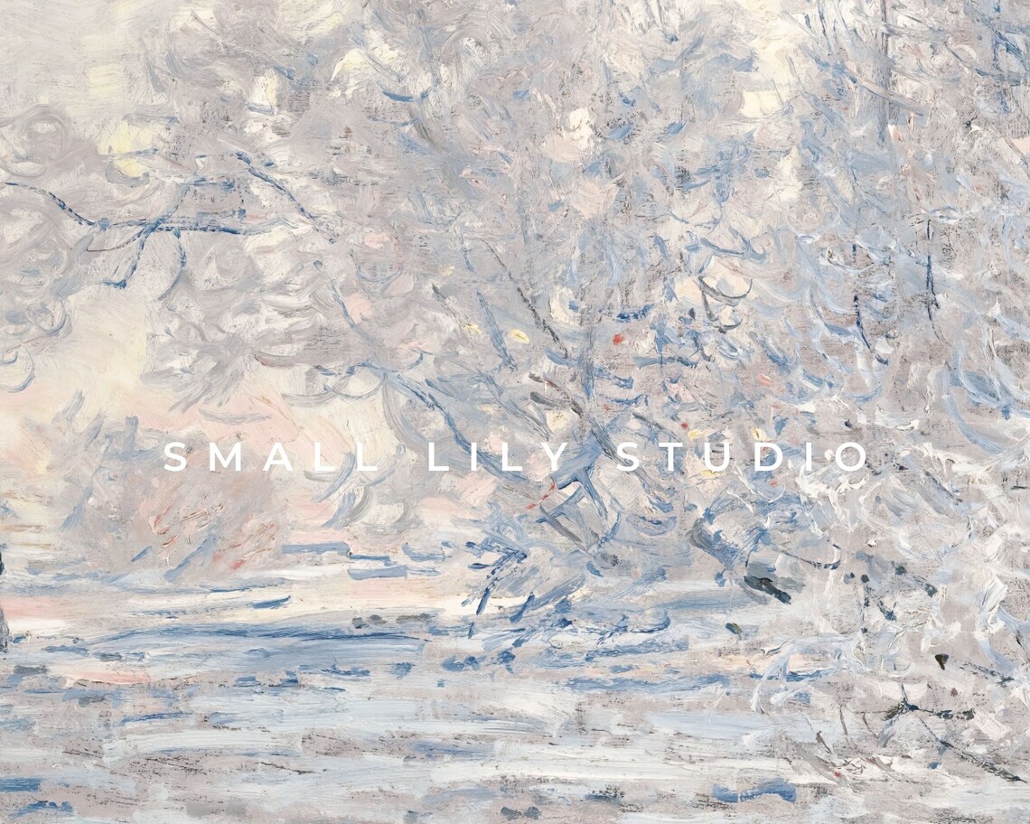 Pink Winter Snow Scene Impressionist Frosty Trees Painting Poster - Image 4