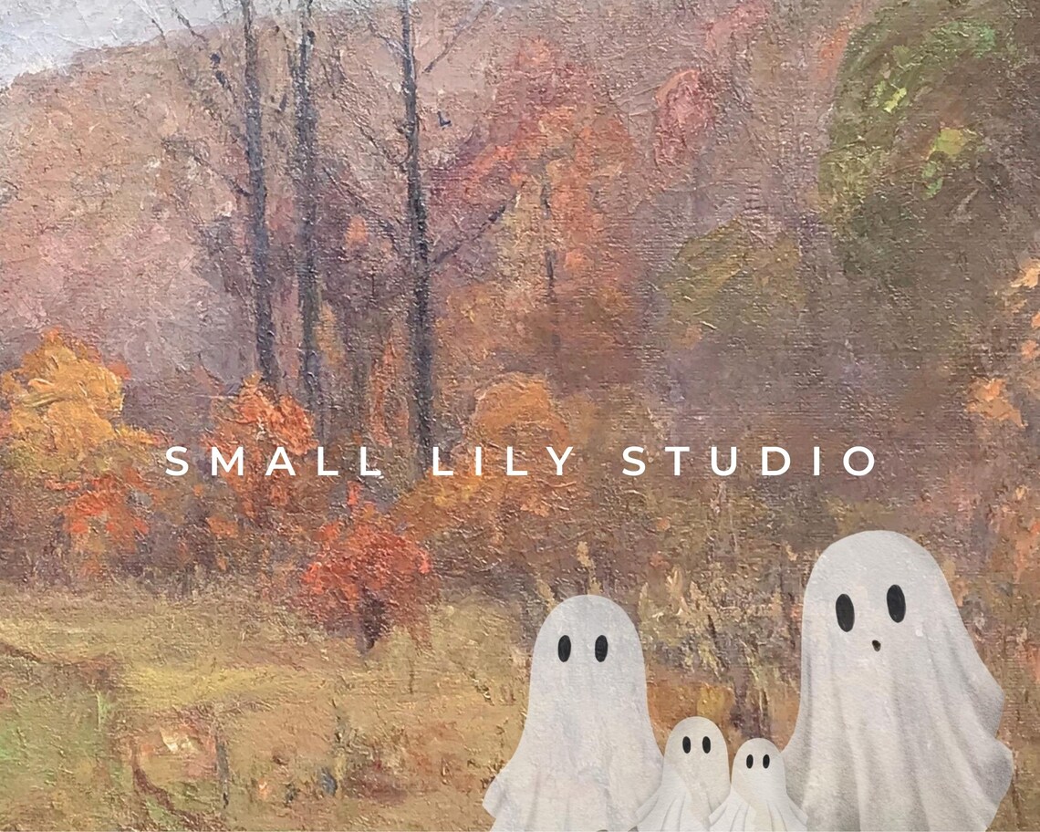 Ghost Family Of 4 in Vintage Landscape, Halloween Art Print - Image 4